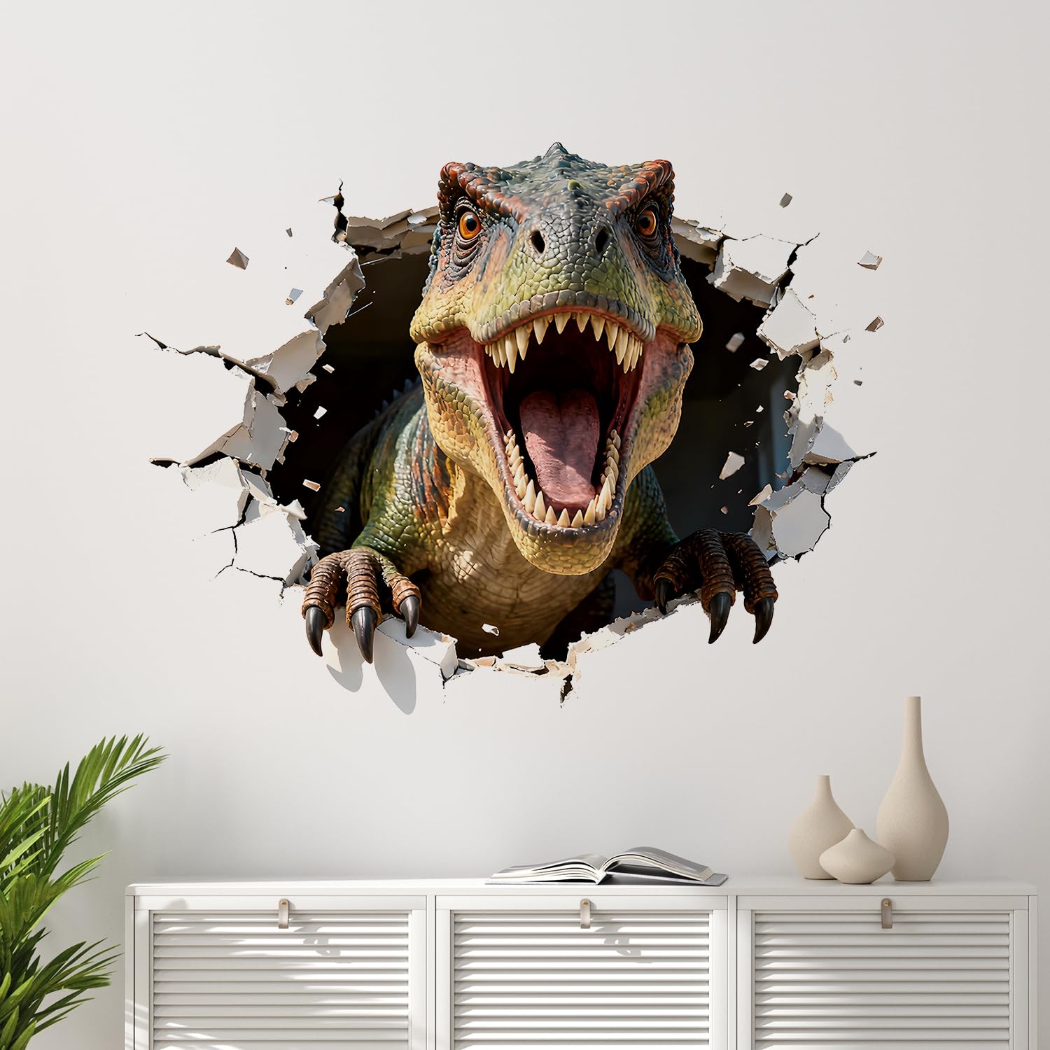 Dinosaur Wall Decals, 3D Large Dino Crack Wall Stickers – Peel and Stick Wall…