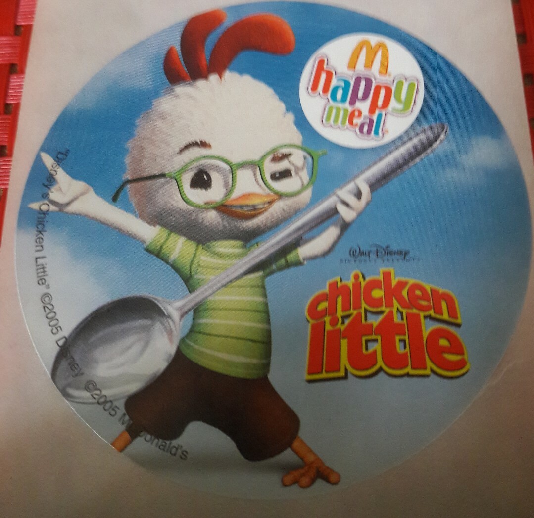 CHICKEN LITTLE McDonald's Happy Meal Lot of 6 Round 3" STICKERS FAVORS from 2005