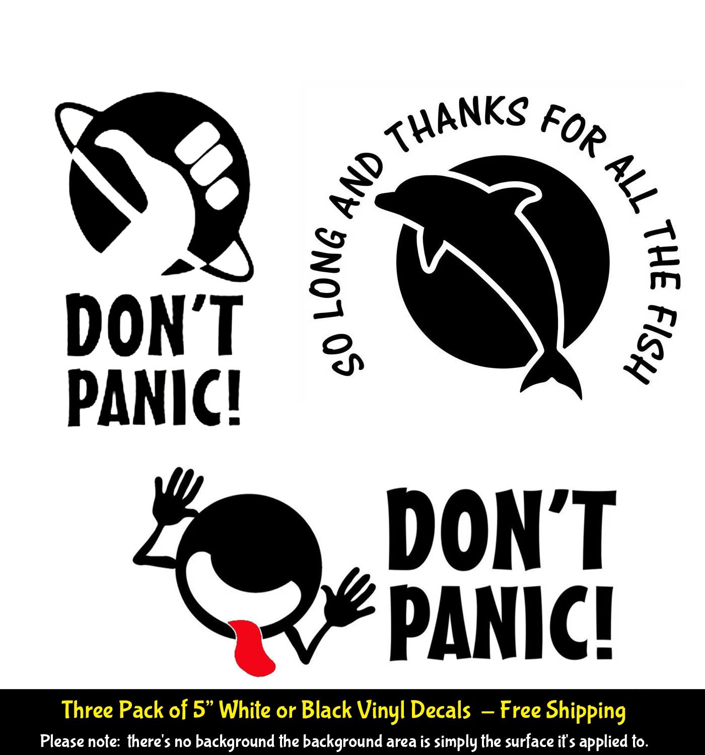 Hitchhiker's Guide to the Galaxy Three 5" Vinyl Decals Window Any Flat Surface