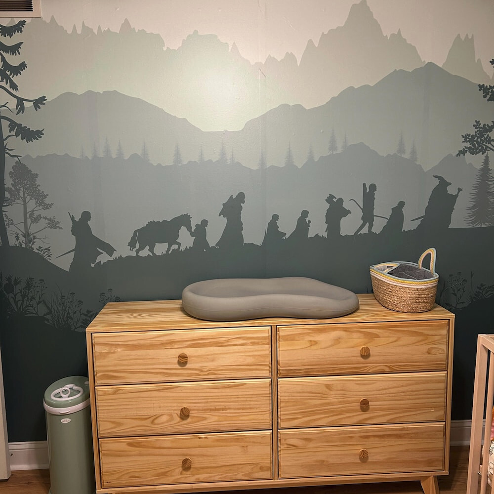 Nursery Wall Mural – Fantasy Landscape Wallpaper | Self-adhesive | Teal, Muted