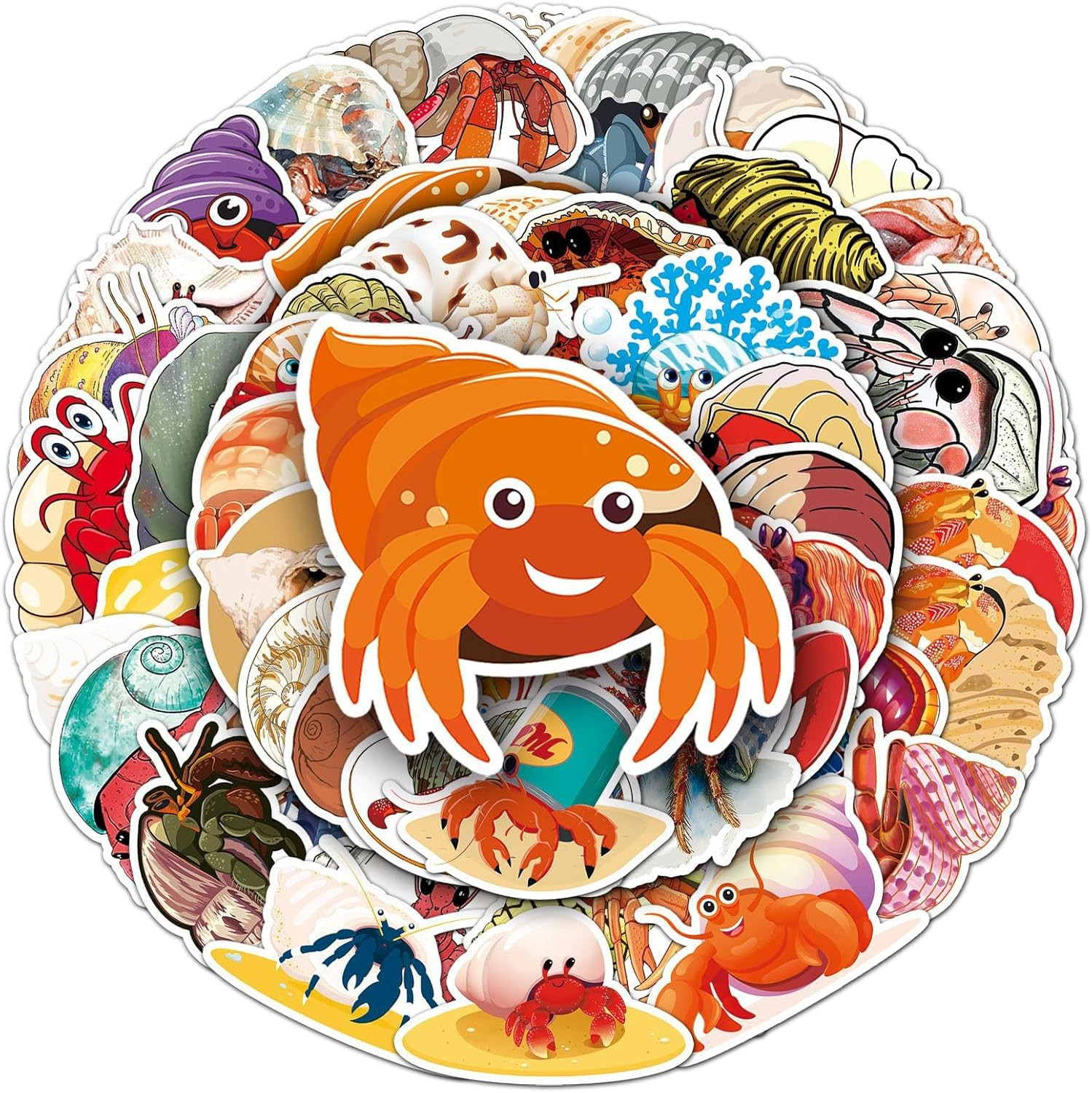 50 Pcs Unique Hermit Crab Stickers, 1.5-3 Inches Waterproof Vinyl Decals for …