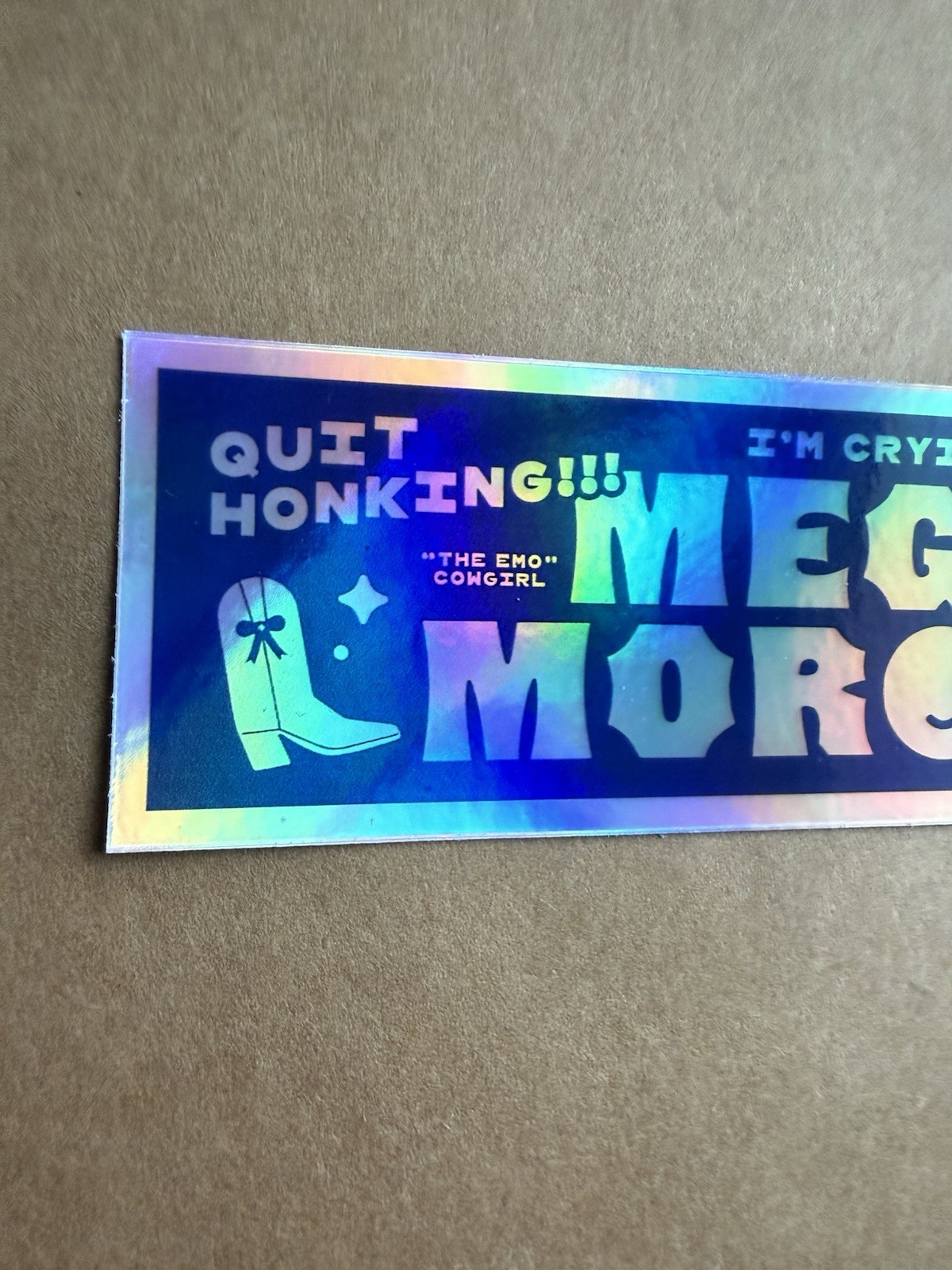Holographic Megan Moroney Sticker Decal Rainbow Emo Cowgirl Country Music 6 inch