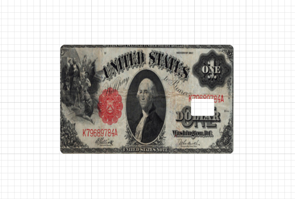 Obsolete 1917 One Dollar Debit Credit Card Skin Old Money Sticker $1 Replica ATM