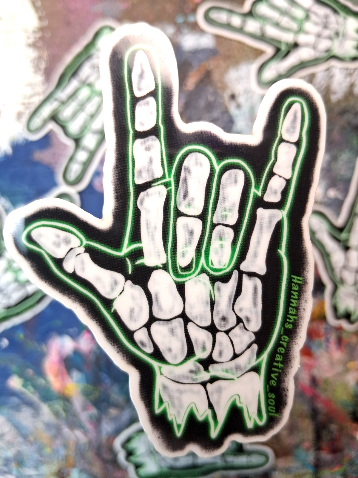 Glow In The Dark Zombie Skeleton Hand Signing I Love You Neon Sign Vinyl Sticker