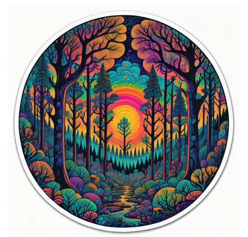 Psychedelic Forest And Sunset Die-Cut Sticker Sacred Geometry