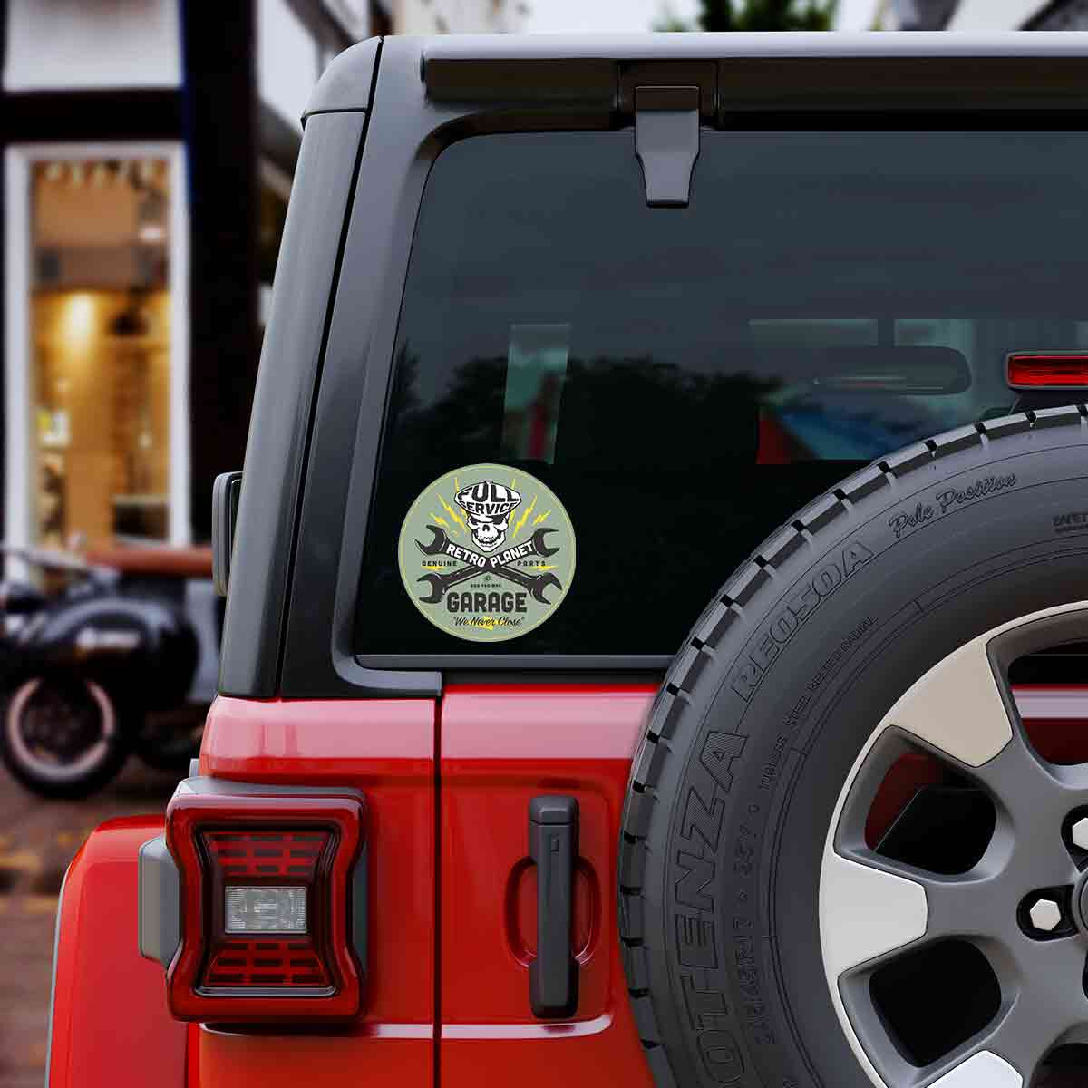 Vinyl Sticker, Die Cut Vinyl Retro Planet Garage Skull Wrenches Decal