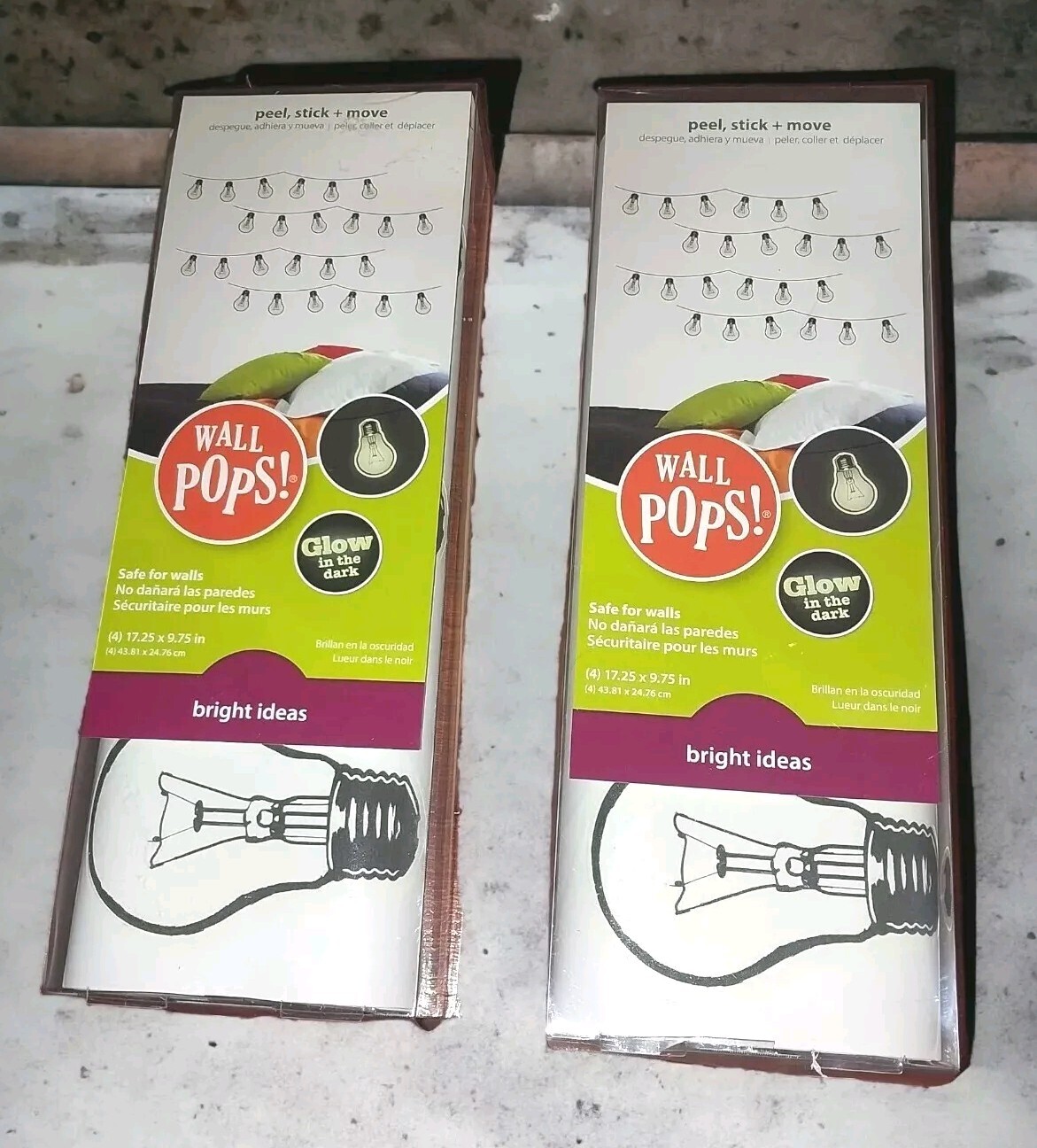 Wall Pops Bright Ideas Wall Adhesives 2 Pkg Glow In Dark 82018G Peel Stick Move