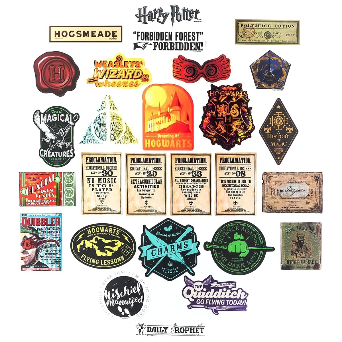 Conquest Journals Harry Potter Variety Vinyl Decals, Set 60 pack, White