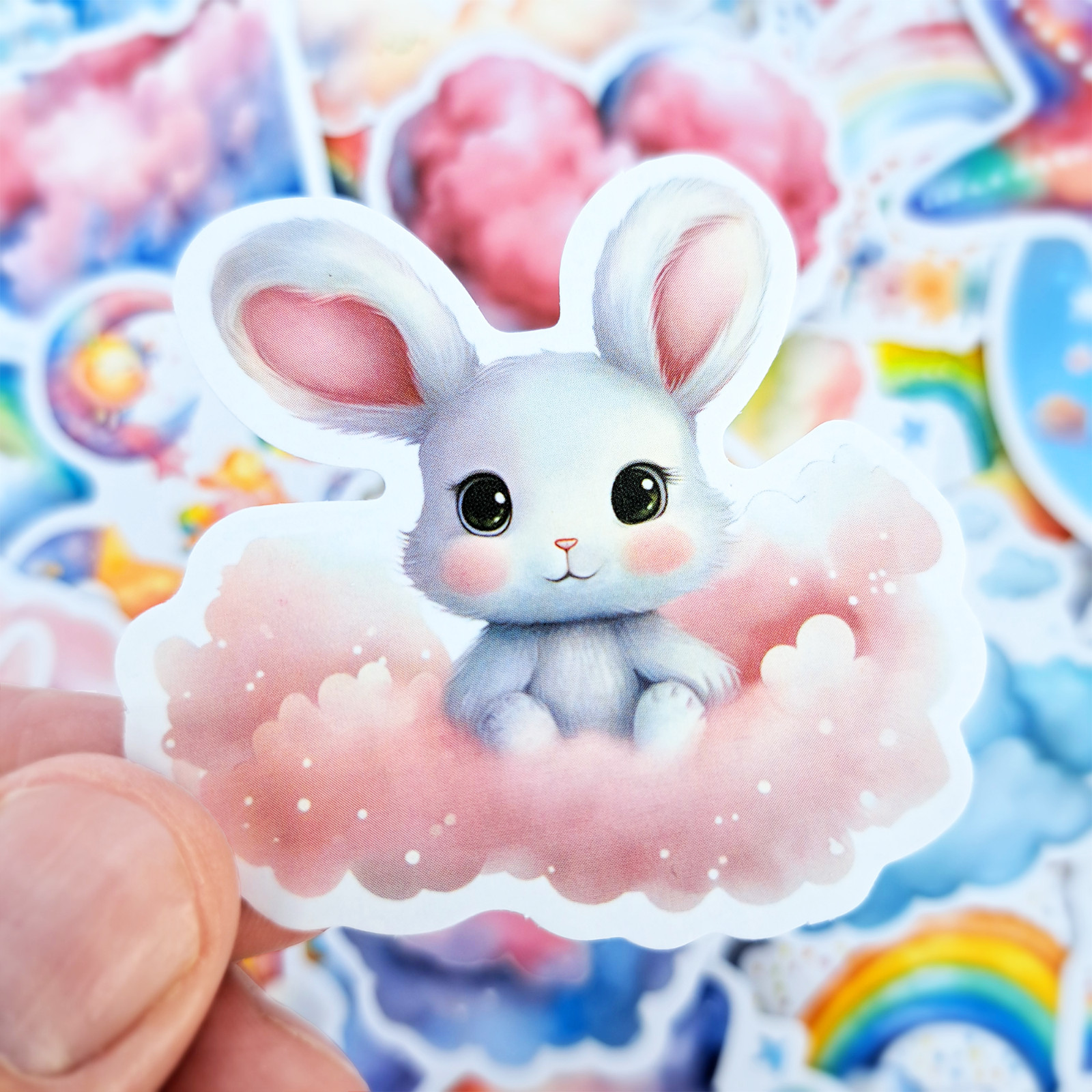 50 PCS Baby Rainbow Sticker Pack Fairytale Rabbits Fluffy Clouds Cartoon Gifts