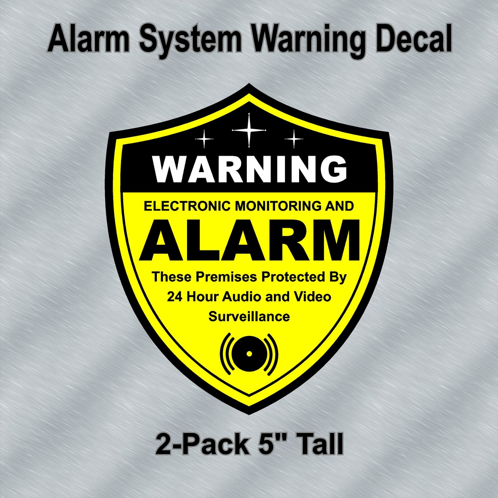 2-Pack Alarm System Warning Decals 5" Shield Shape Black and Yellow for Windows