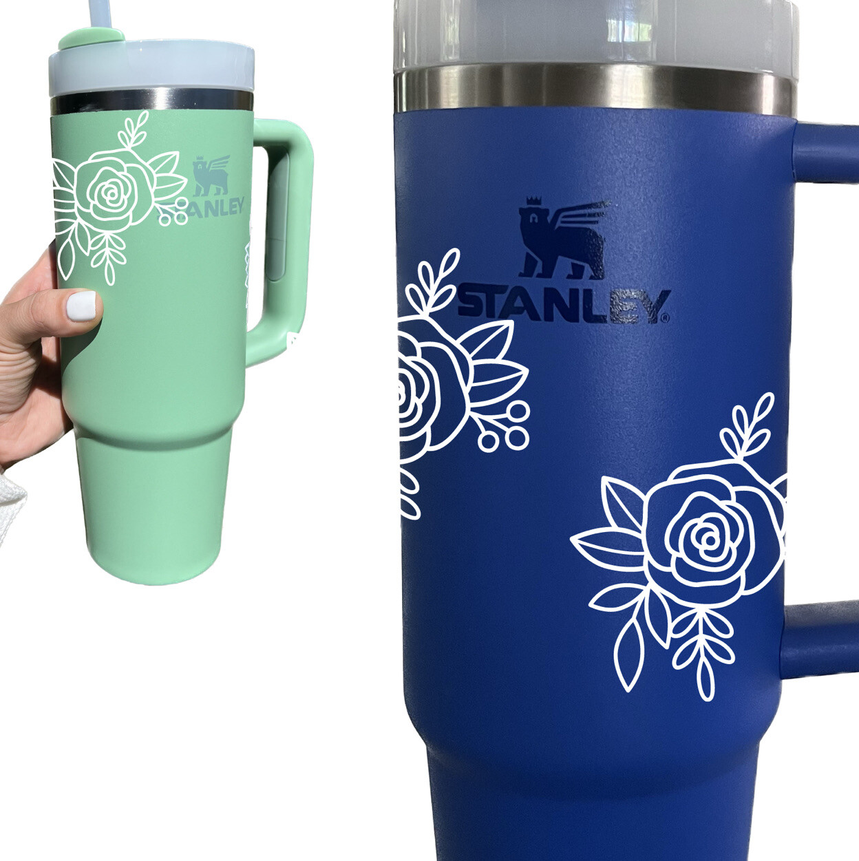 2 Pack Stanley Tumbler Flower Accessories 40oz 30oz Vinyl Sticker Decal Girly