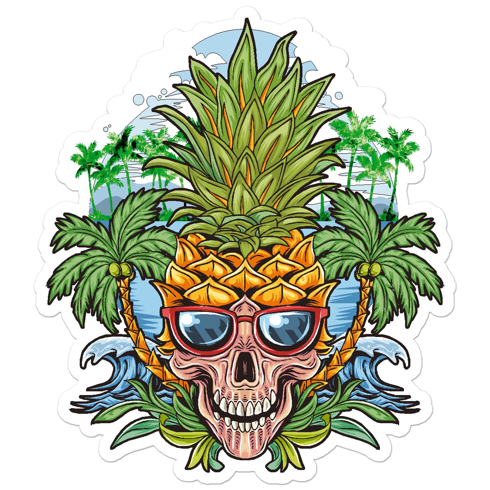 Pineapple Skull Palm Tree – Vinyl Decal Sticker – Car Window Laptop – ebn7949
