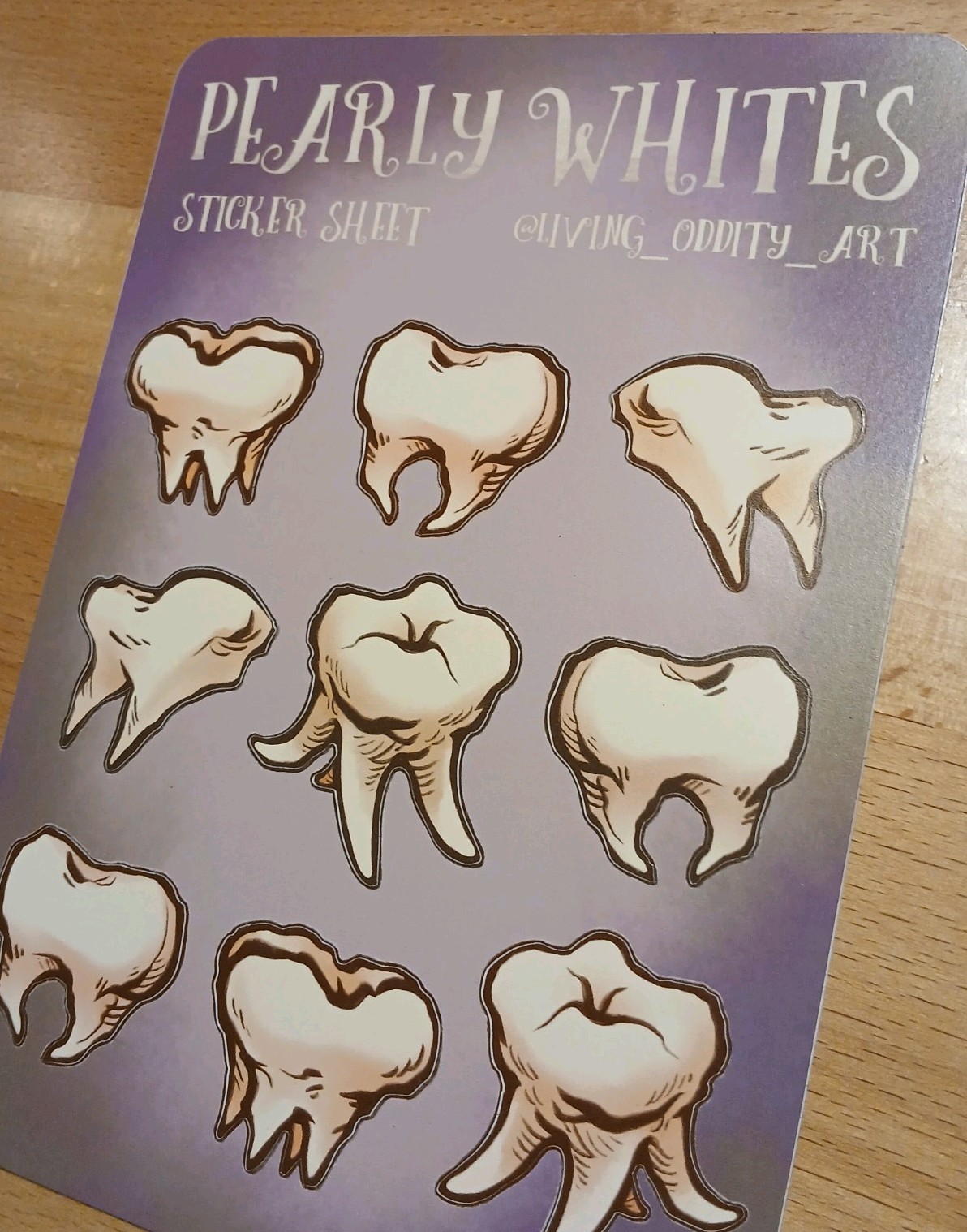 Pearly Whites Tooth Themed Sticker Sheet 9 Teeth Oddity Bizarre Creepy Halloween