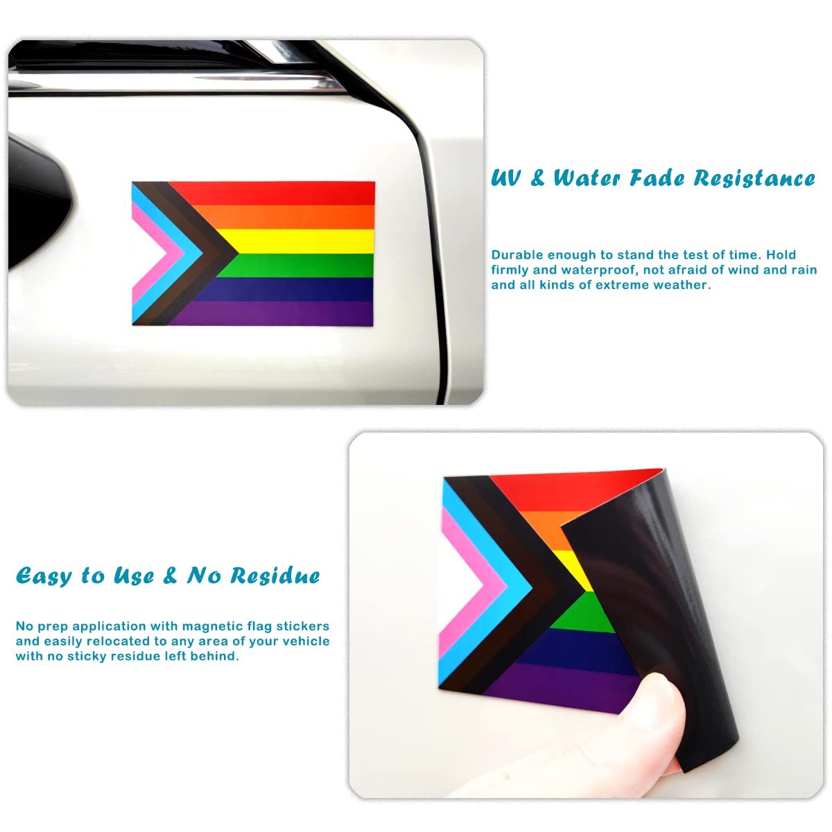 Progress Rainbow Gay Pride Flag Magnet Decal LGBTQ For Car SUV 3×5 In 3 PCS