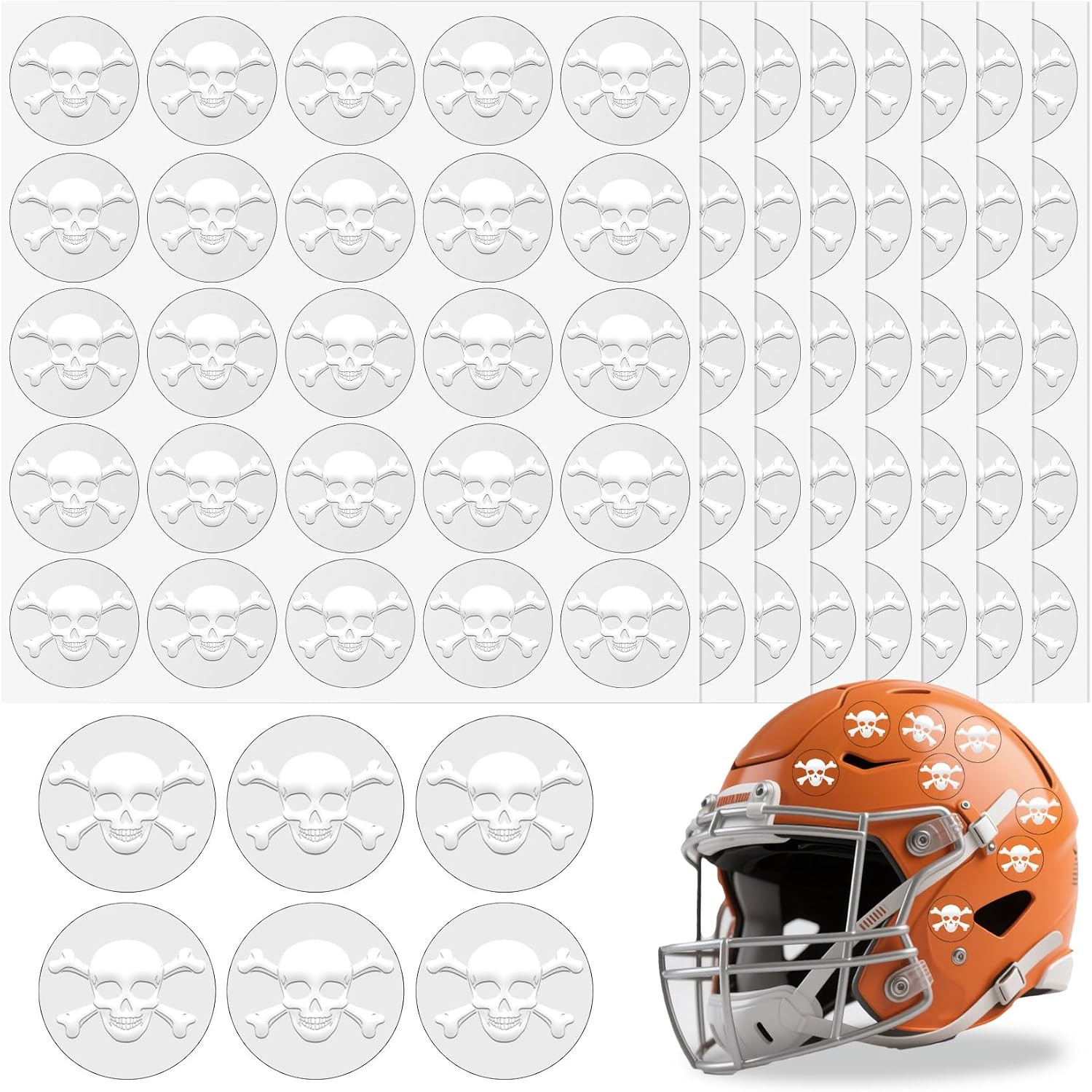 Skull Helmet Stickers, 200 Pcs Youth Football Helmet Stickers, 1-1/8 Inches