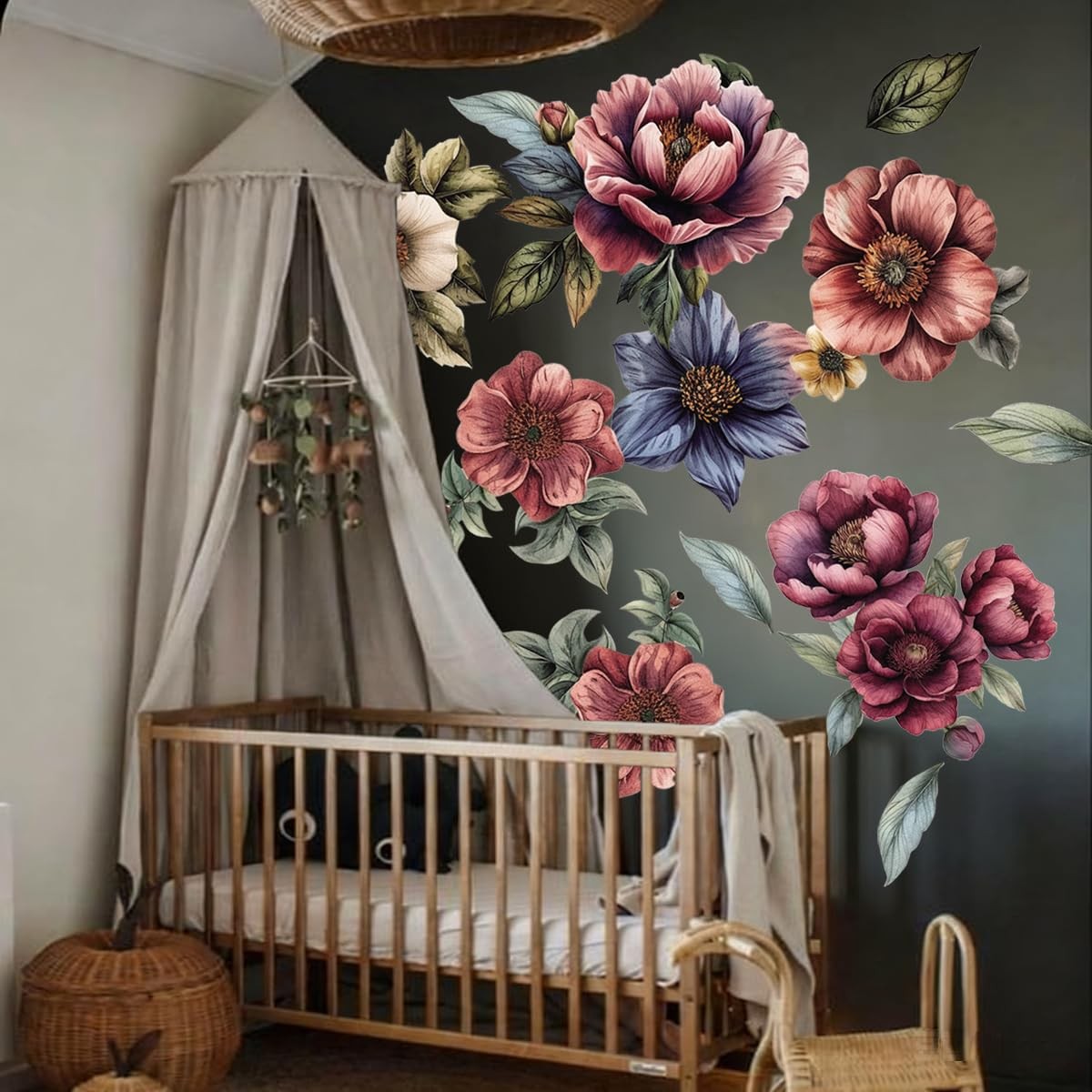Large Flower Wall Art Decals Boho Fabric Jumbo Floral Wall Stickers for Girls…