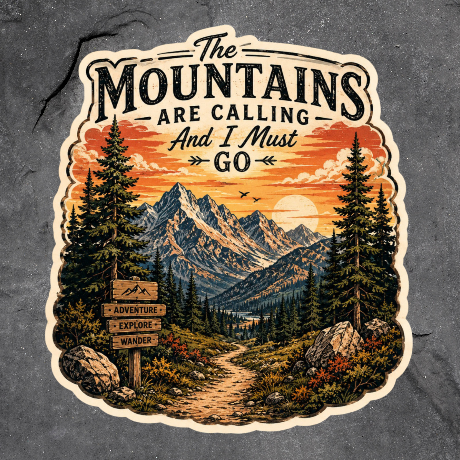 Camping Sticker Vinyl Decal Mountains Are Calling Adventure Hiking Trail