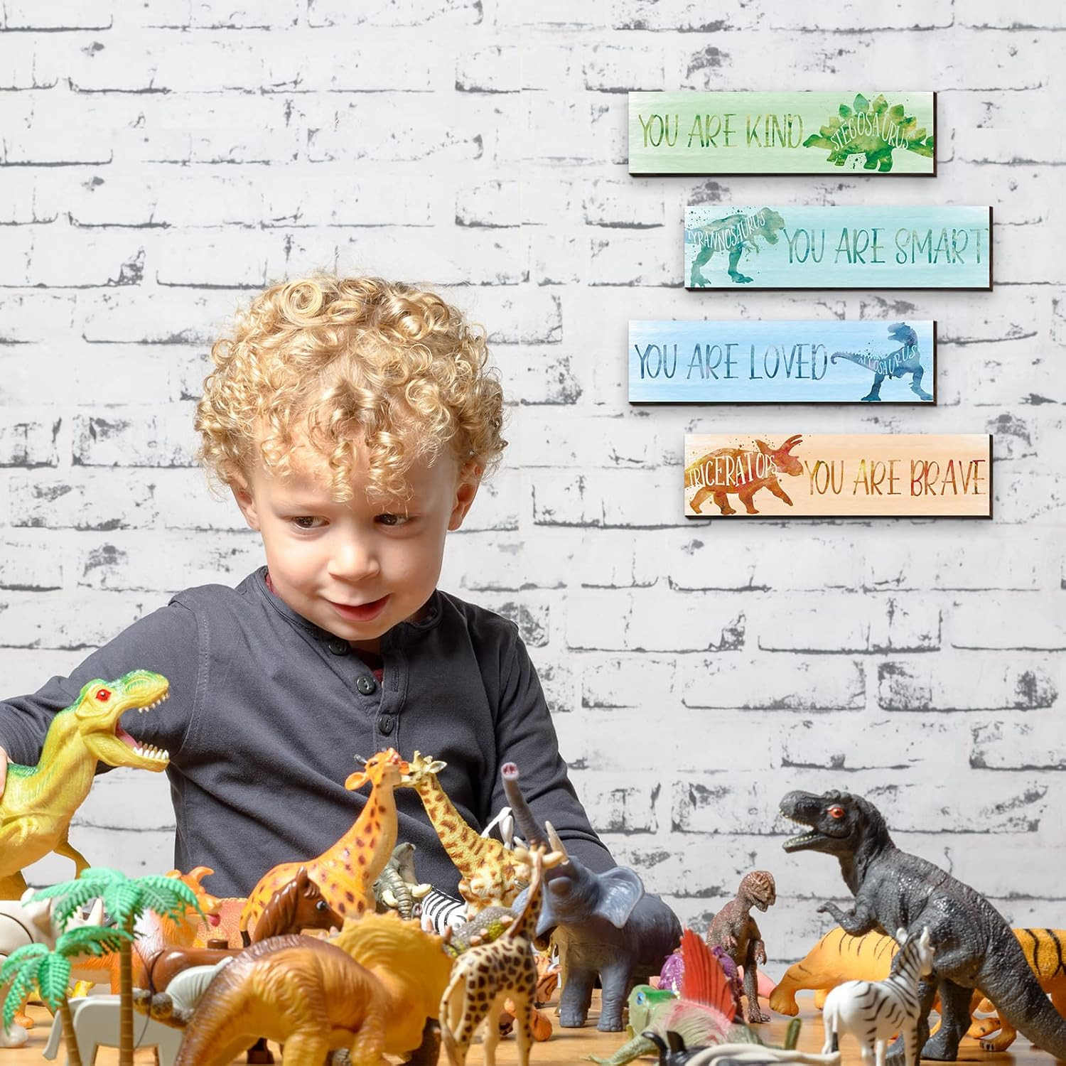 4 Pcs Dinosaur Room Decor for Boys, Inspirational Posters Wall Plaque for Kid…