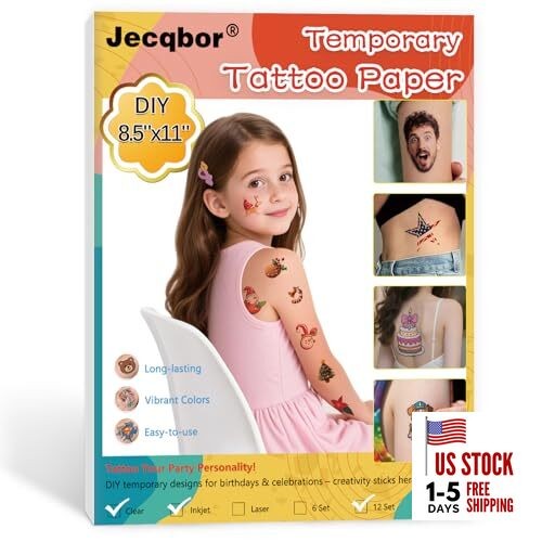 Printable Temporary Tattoo Paper for INKJET Printer, A4 8.5X11 Inch-6 SETS