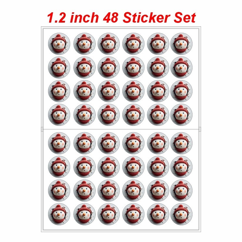 Snowman Braking Wall Christmas Round Dot Stickers Set, 1.2" & 1.5"