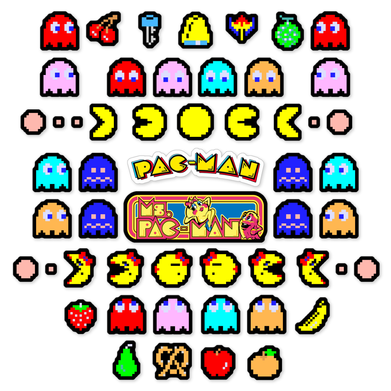 Pacman & Ms Pacman Stickers Arcade Pixel Art 53 Sticker Pack