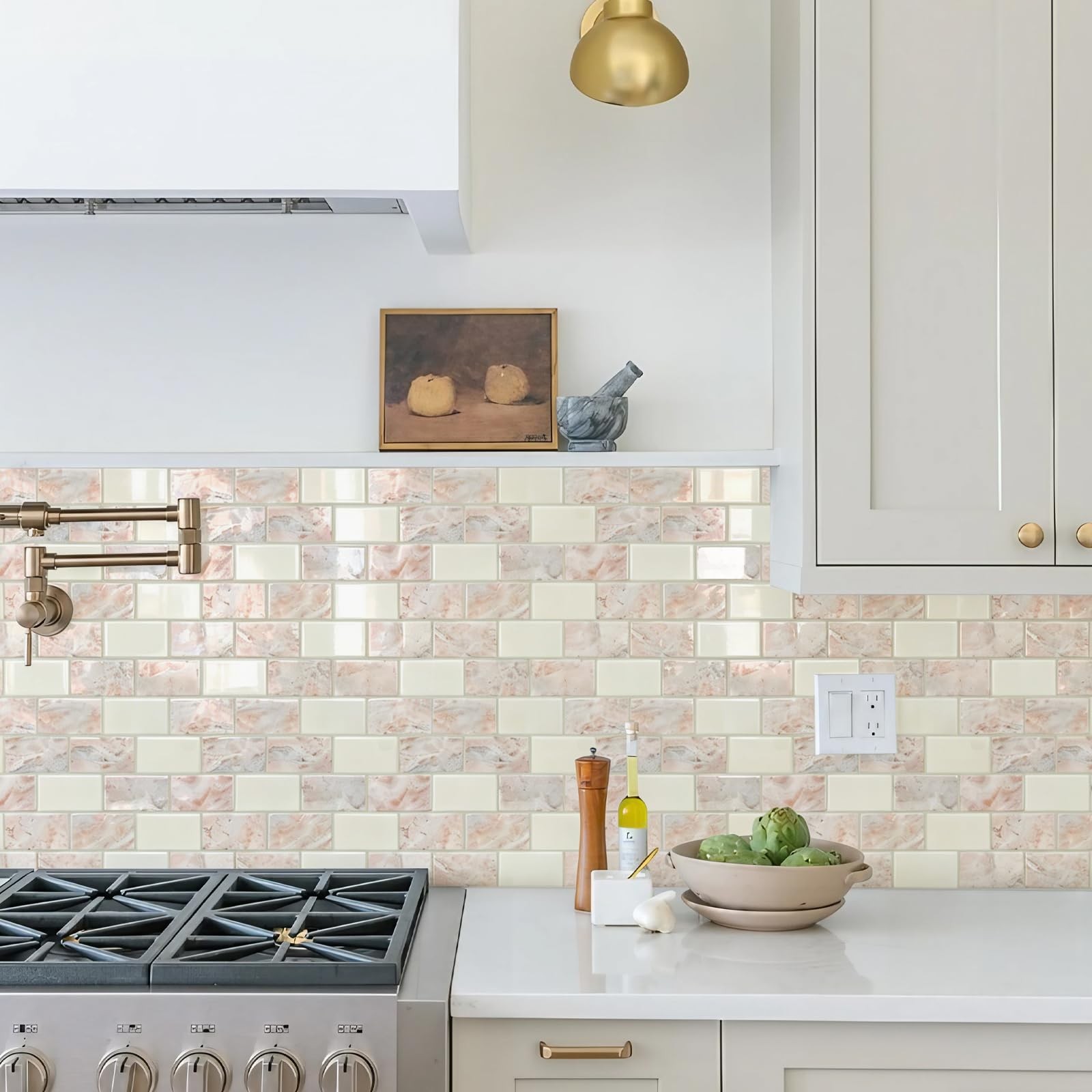 Azulejos Adhesivos Estilo Metro Marmol Marron Para Cocina Pack De 10 Lujo