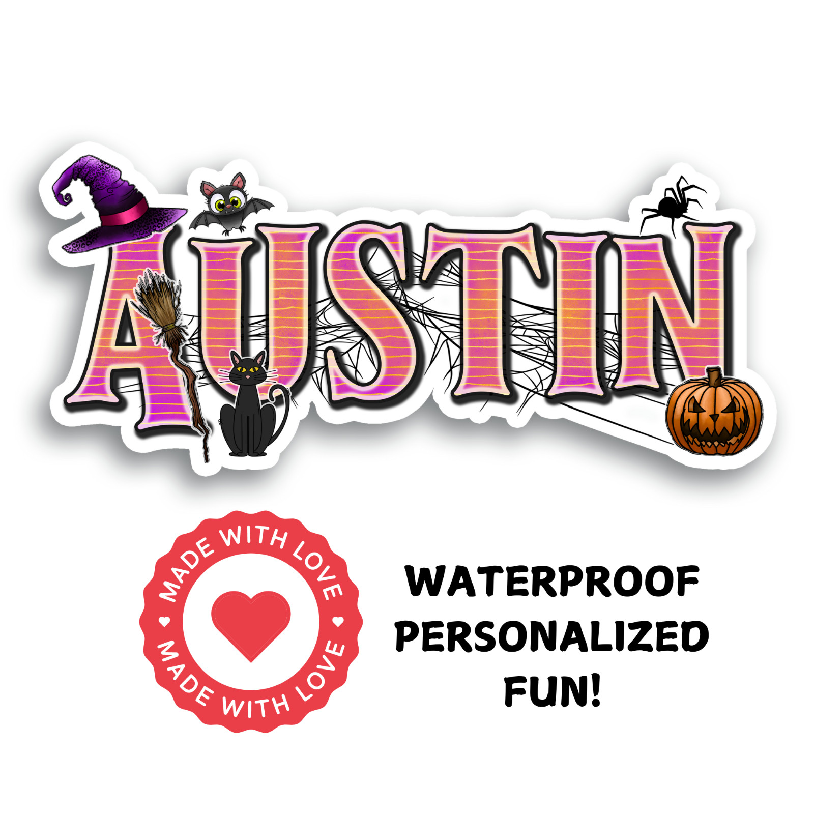 Custom Name Sticker Vinyl Decal – Aesthetic Halloween Witch Spooky Design