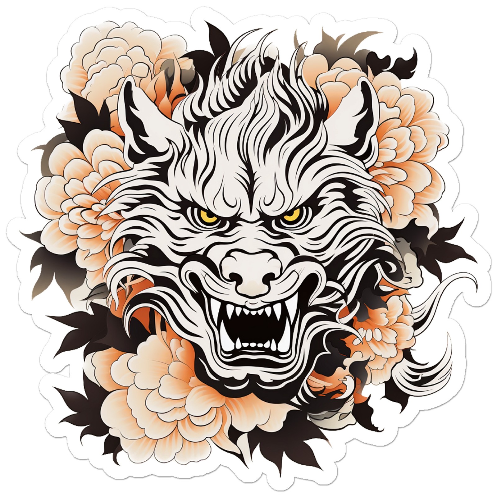 Oriental Dragon Flowers – Vinyl Decal Sticker – Car Window Laptop – ebn12582