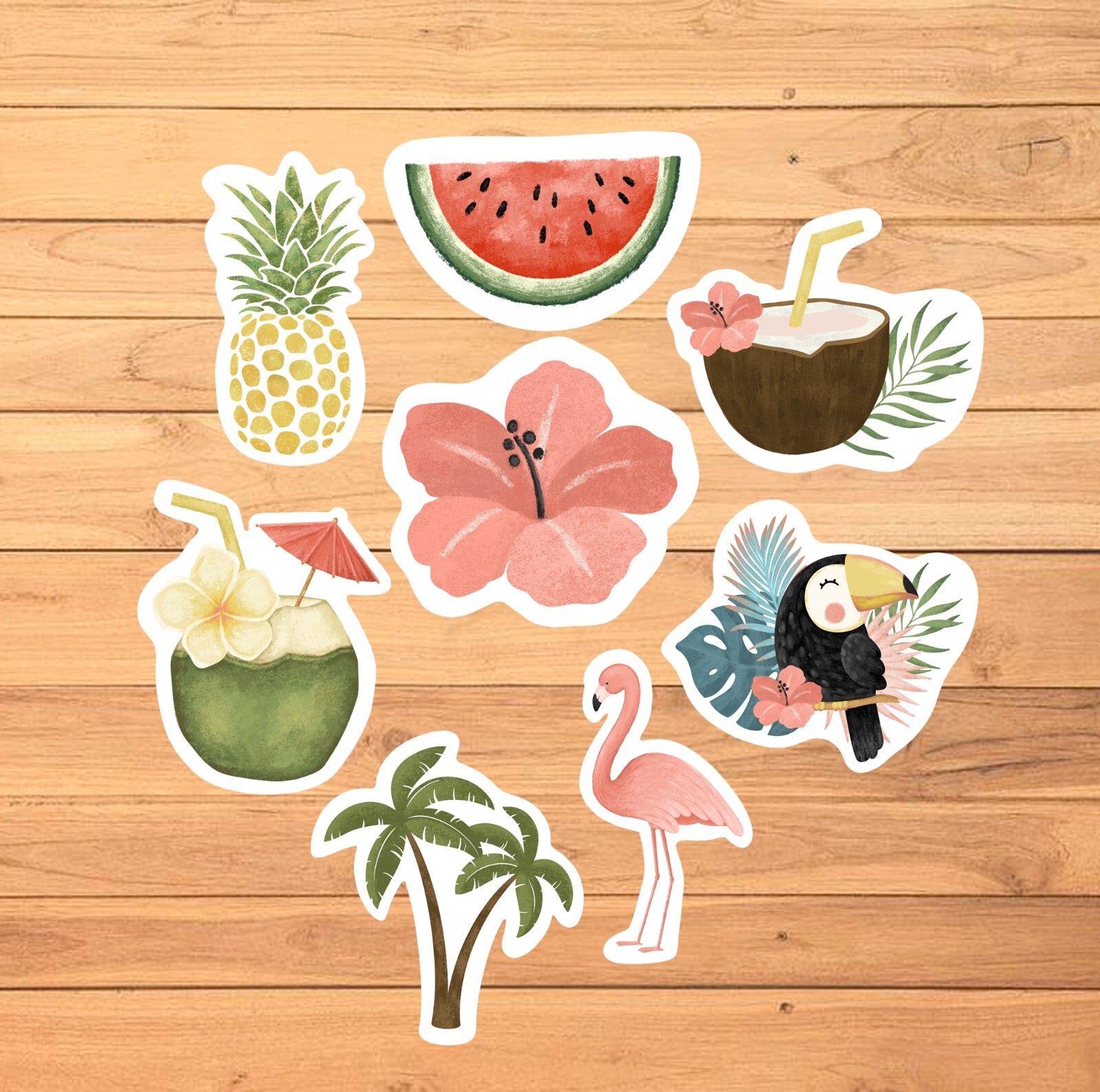 Tropical Stickers / 2 1/2 Inch / Set of 8