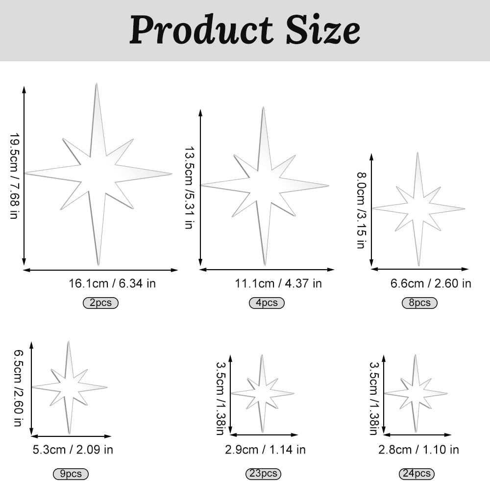 71 Pcs Silver Star Stickers, 3D Acrylic DIY Star Mirror Wall Stickers Decor, Rem