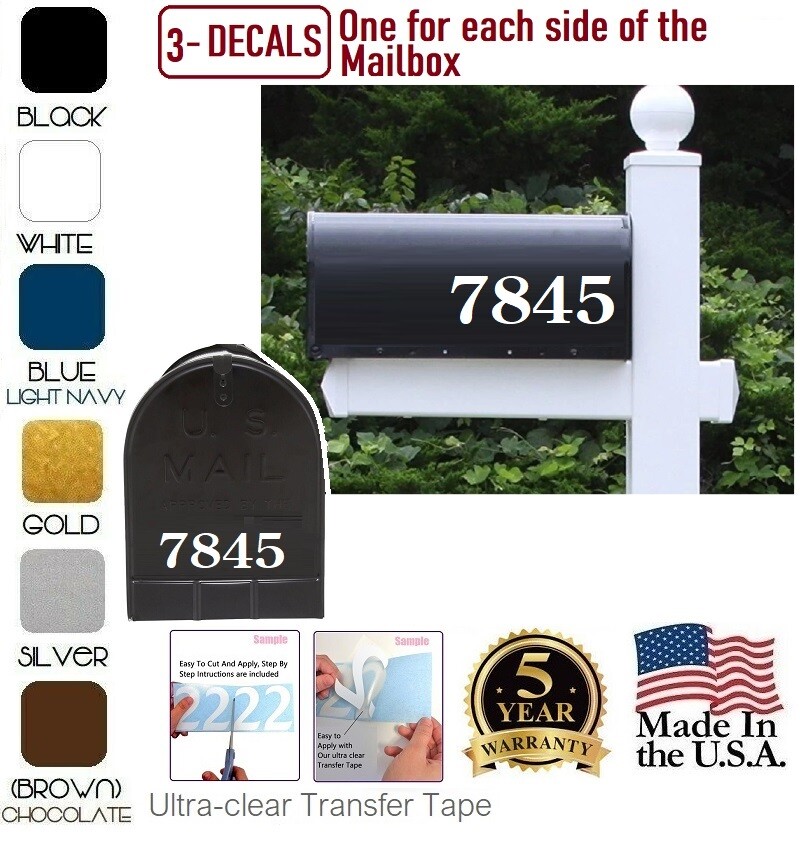 SET OF 3 CUSTOM PERSONALIZED VINYL MAILBOX NUMBERS SELF ADHESIVE DECAL,(Model 7)