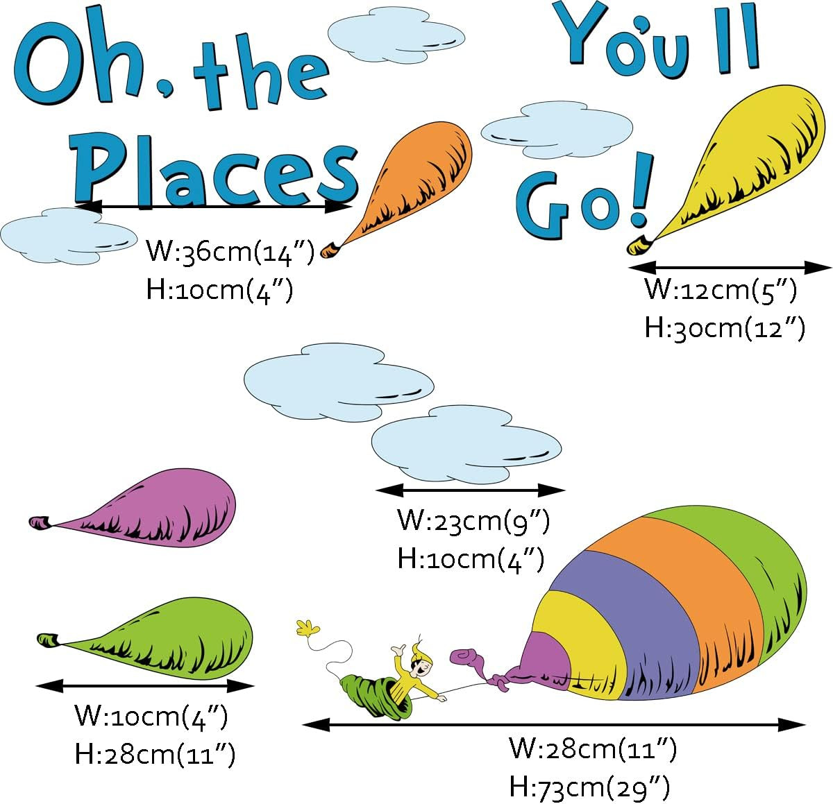 Oh The Places You'll Go Wall Decal Hot Air Balloon Quote Sticker Kids Room