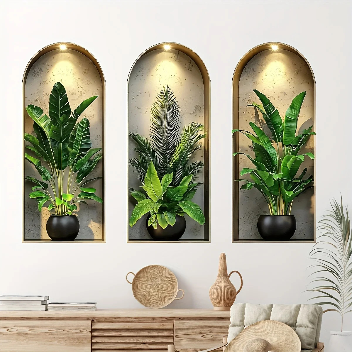 3D Watercolor Plant Wall Stickers – Realistic Potted Plants Decor, Self-Adhesive