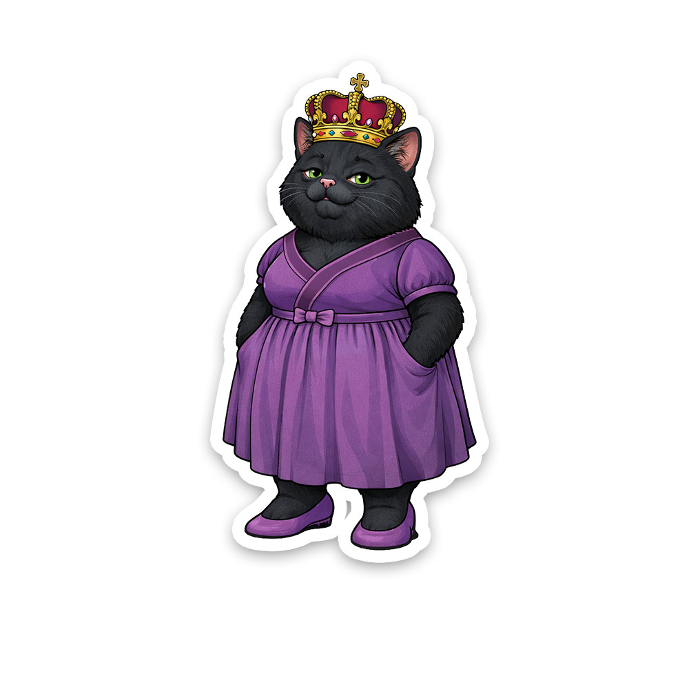 Fat Cat Queen Sticker 4 Inch Vinyl Decal Casual Attire Adult Humor Cat Lover