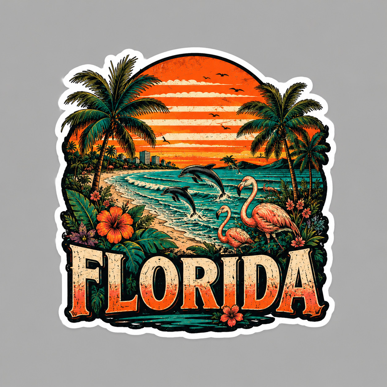Florida Sticker Vinyl Decal Beach Dolphins Flamingos Tropical Ocean Paradise