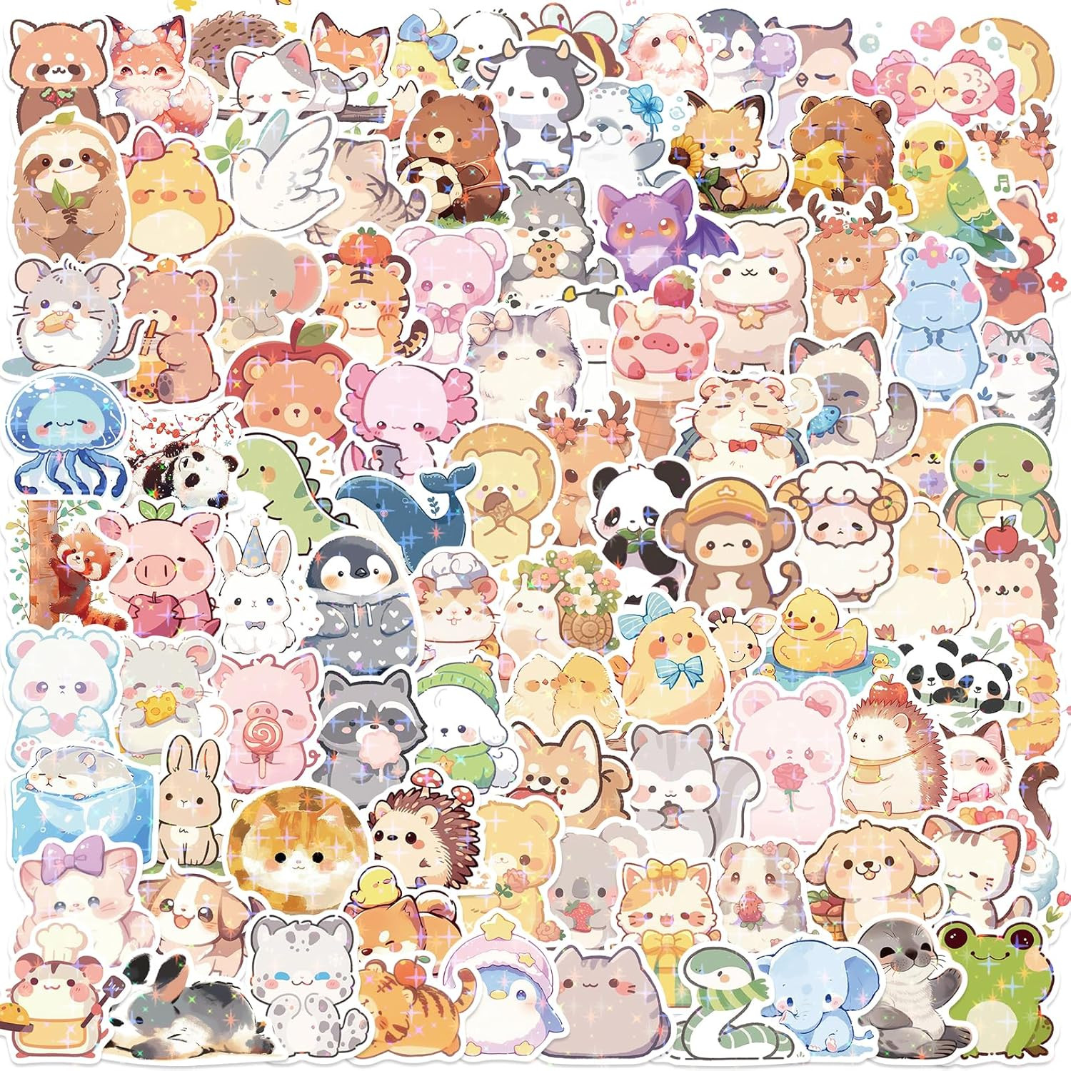 100PCS Cute Animal Stickers, Holographic Animal Stickers for Kid, Cute Sticker f