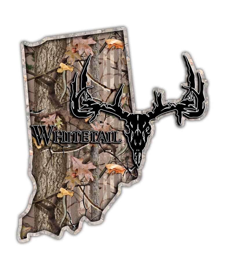 Indiana State Hunting Decal – Whitetail Deer Skull Camo Sticker IN