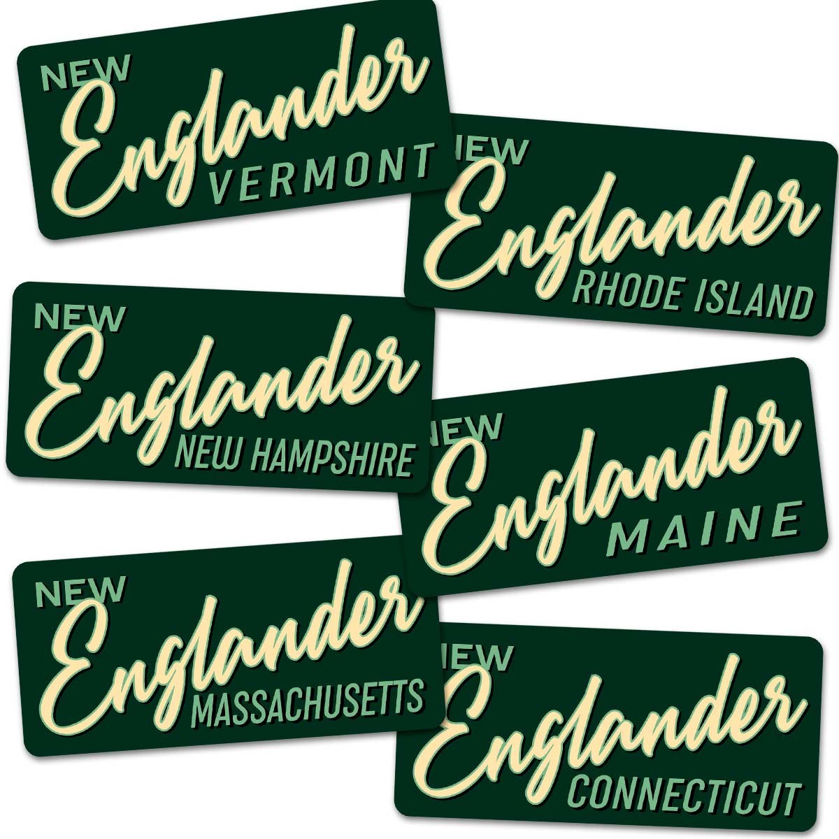Bumper Sticker, New Englander Script, Large Vinyl Decal, Choose NE State