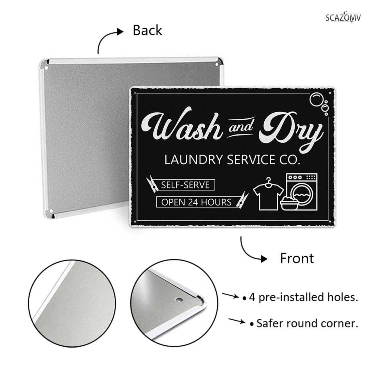 SCAZOMV Laundry Room Decor Black Sign, Wash and Dry Laundry Wall Plaque Art A…