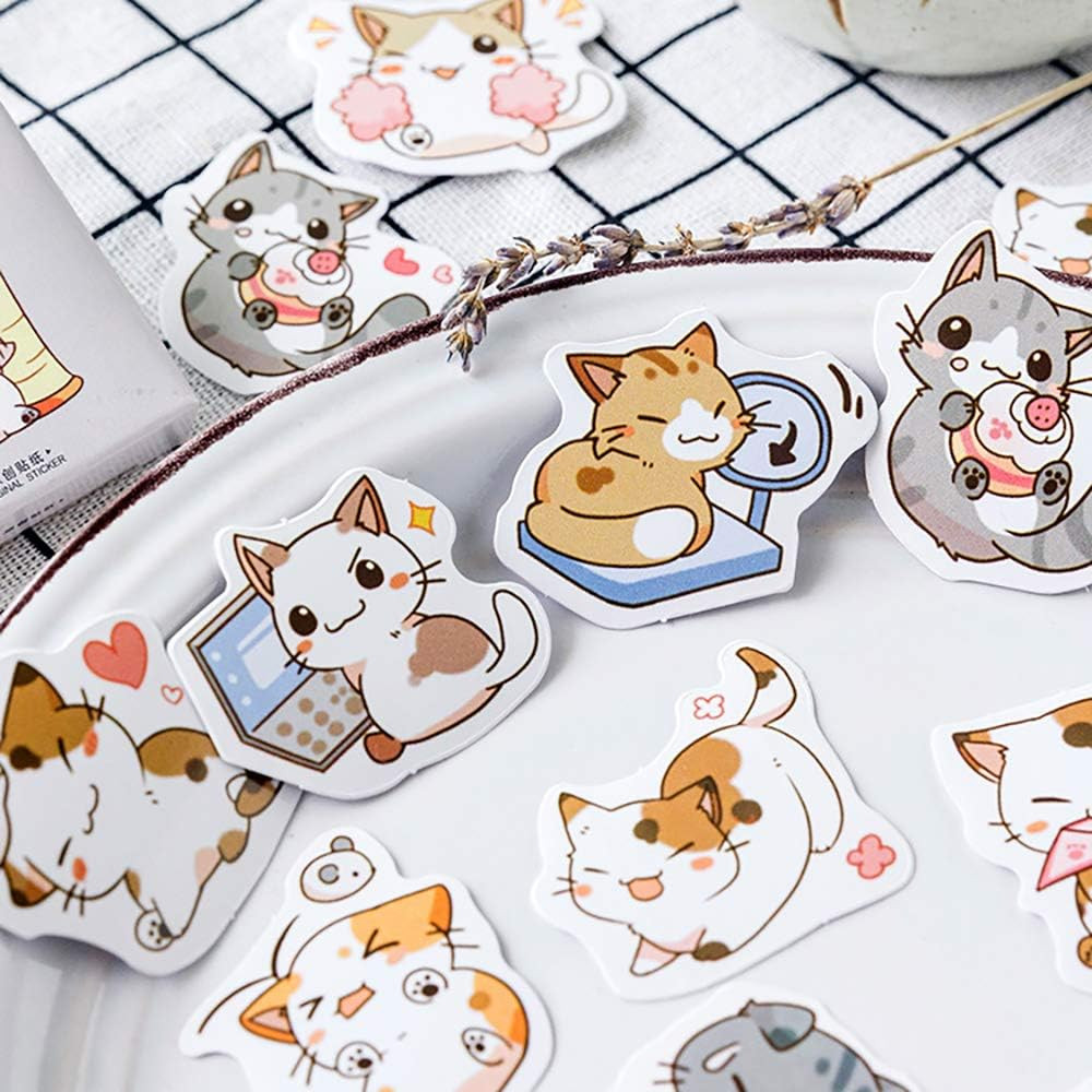 Small Size Scrapbook Stickers, 45Pcs Boxed DIY Decoration Super Cute Cats Stick