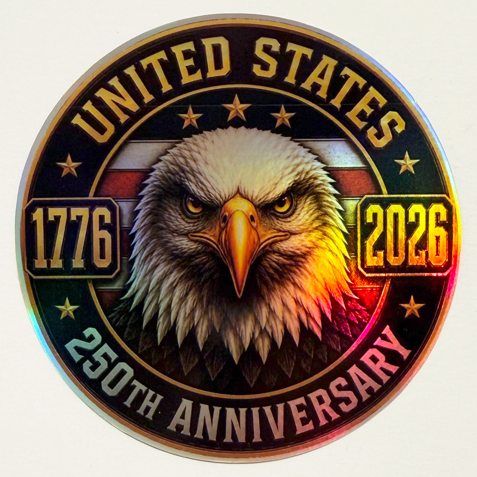 USA 250th Anniversary Eagle Holographic Sticker 3" Waterproof Patriotic Car Deca