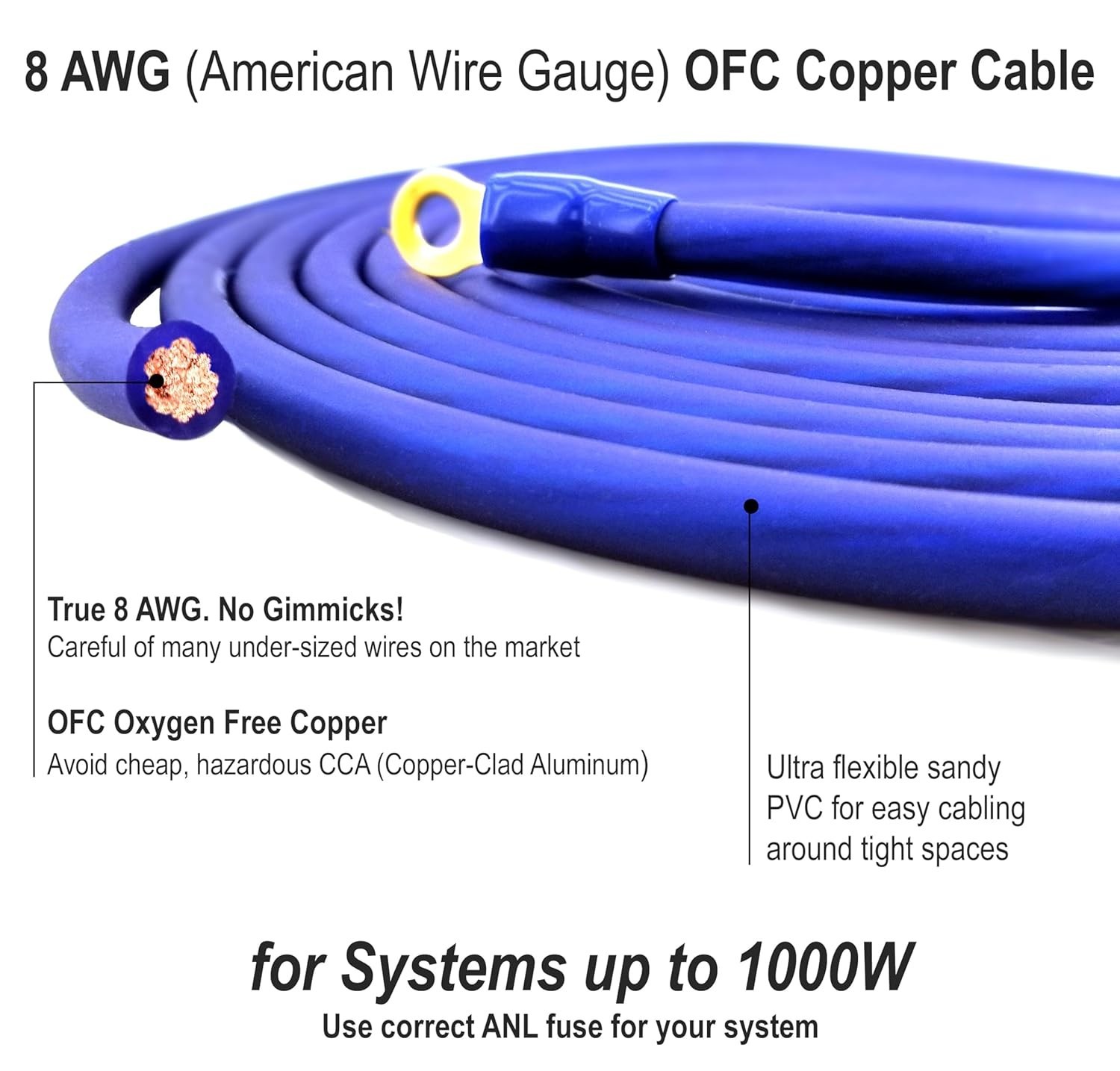 8 Gauge 100% Copper Amplifier Wiring Kit | OFC Car Audio Subwoofer Install | Gro