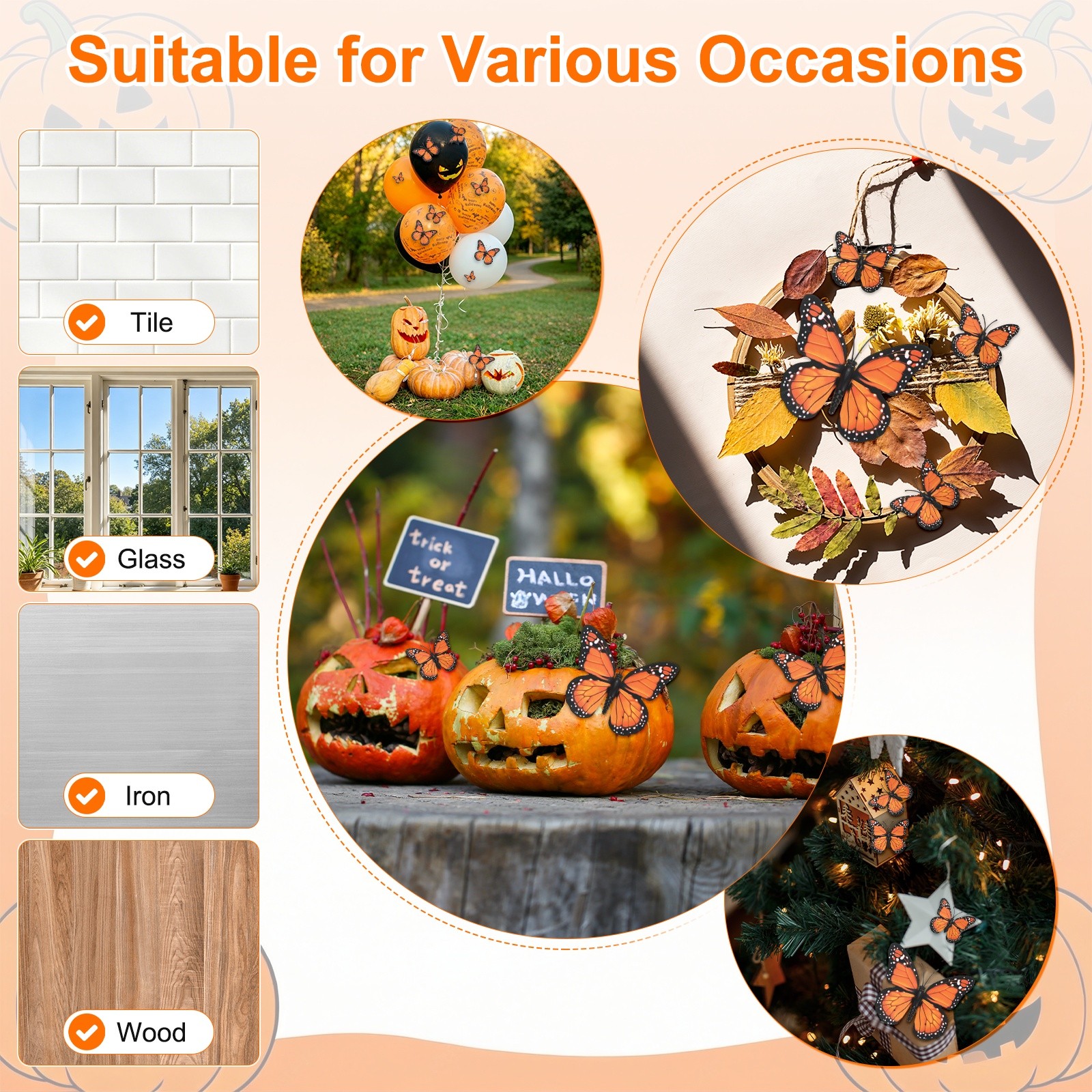 12 Monarch Butterflies 3D Wall Decorations [Orange, 6x5cm] – 12 Pieces