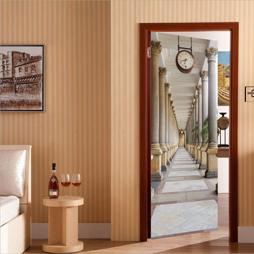 3D Self Adhesive Vintage Hallway Clock Door Sticker Wall Decor Mural Wallpaper