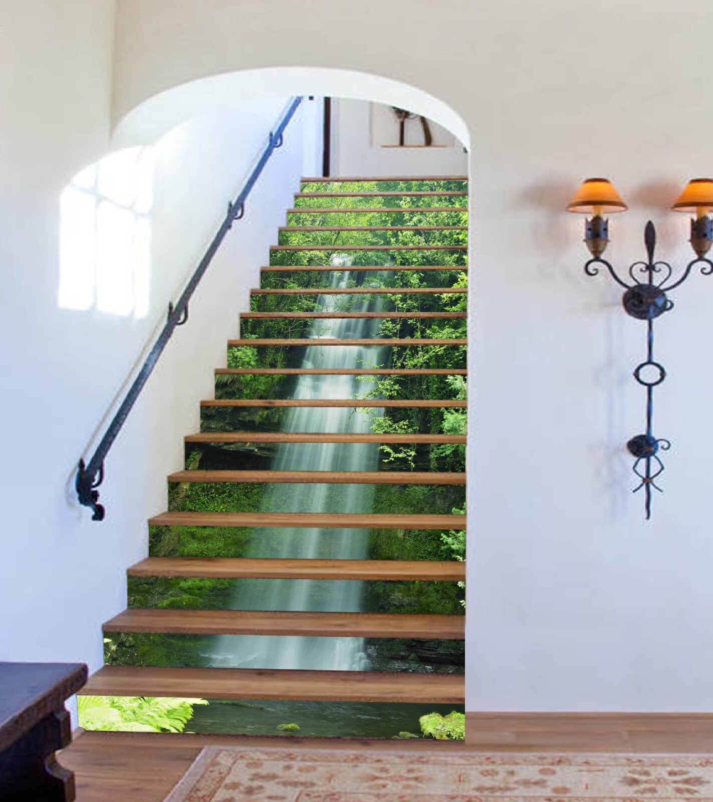3D Leaves Waterfall AZ1349 Stair Risers Decoration Mural Vinyl Wallpaper Kay