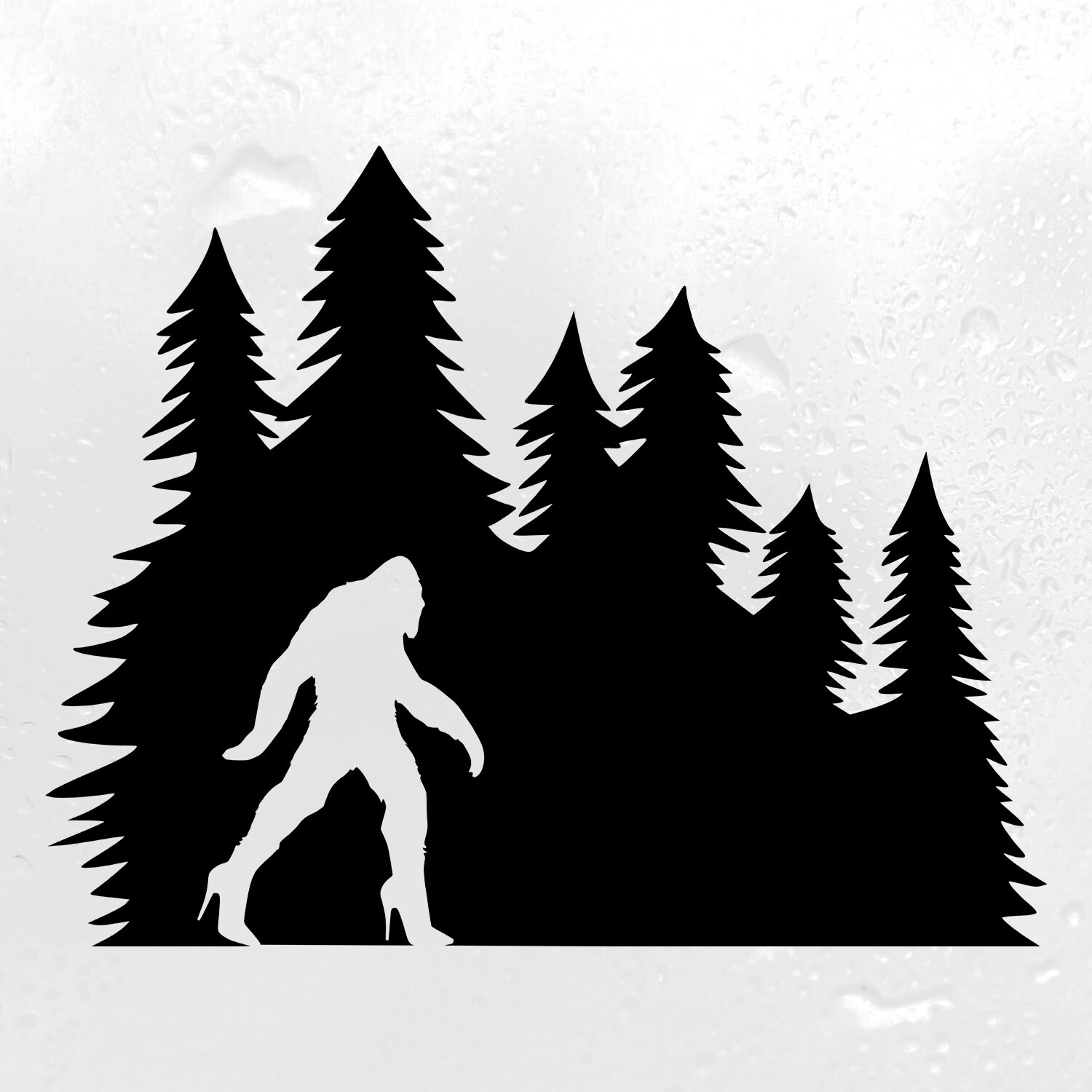 Bigfoot in High Heels in Tree Line Vinyl Decal V1 | Sasquatch Pine Trees Sticker