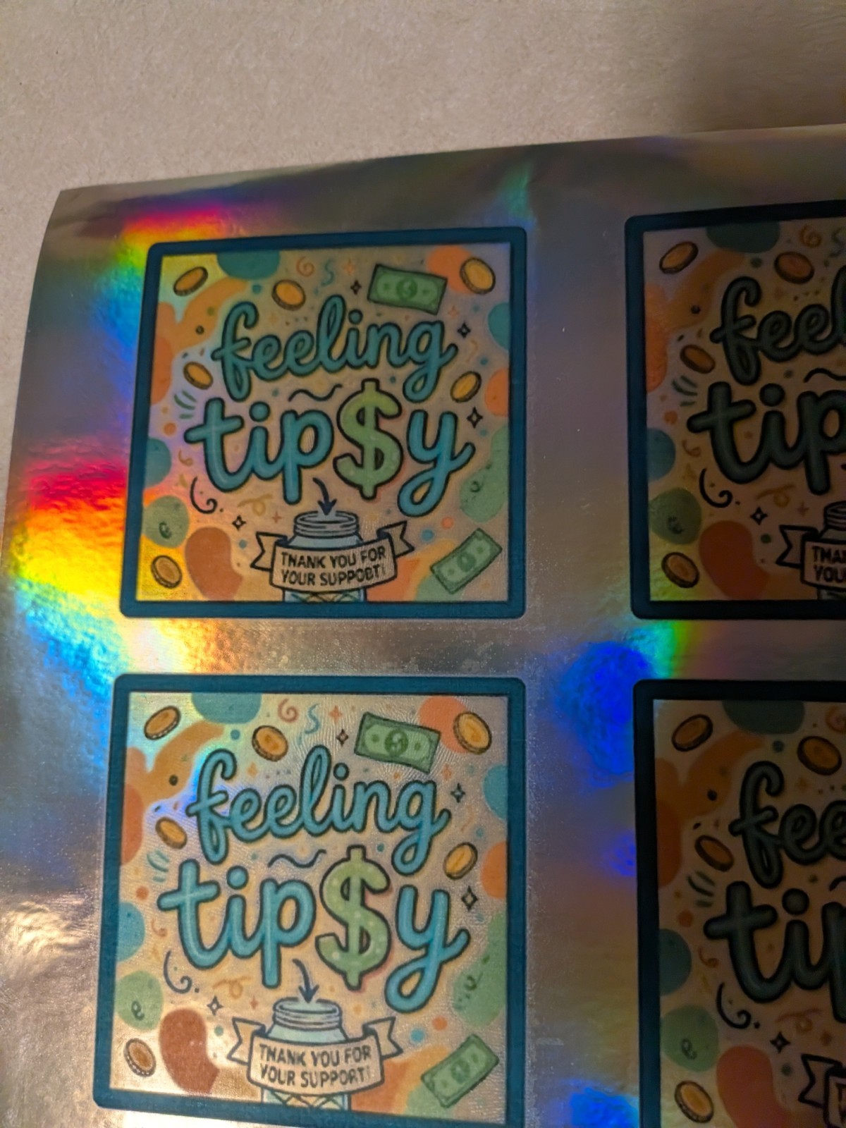 Holographic Feeling Tipsy Sticker Sheet | Tip Jar Stickers Bartender Server Six
