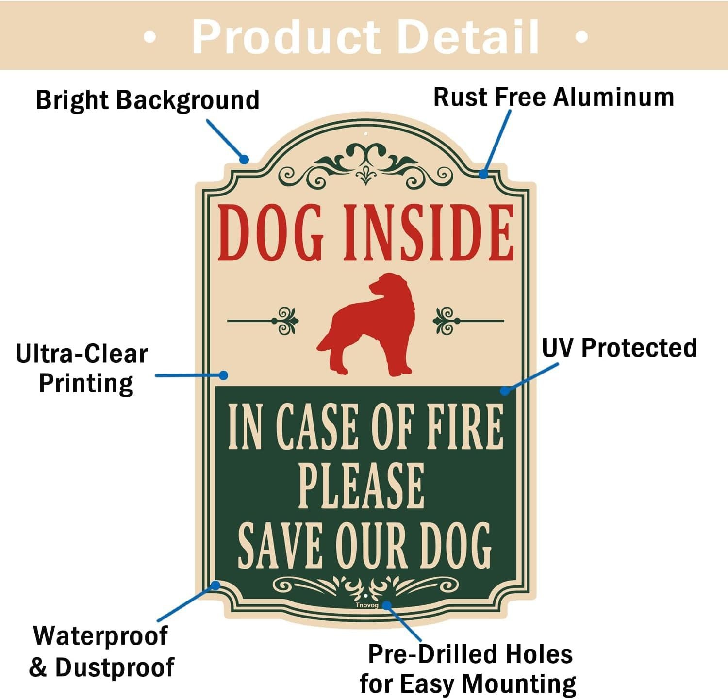 Pet Safety Sign – Dog Inside, Save Our Dogs – Reflective Metal, Weatherproof, 12