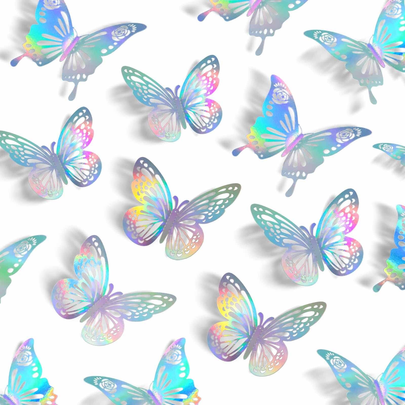 48 Pcs 3 Sizes Laser Butterfly Wall Decor for Birthday Baby Shower Cake Topper