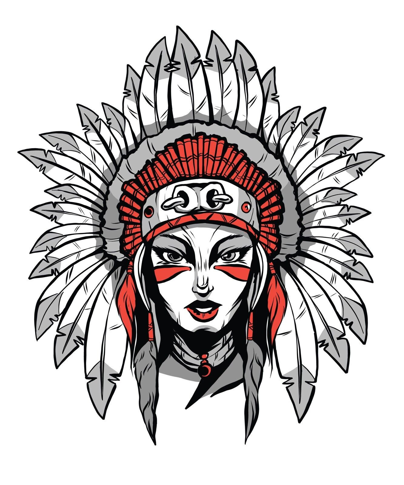 Native American Woman Headdress Sticker Decal